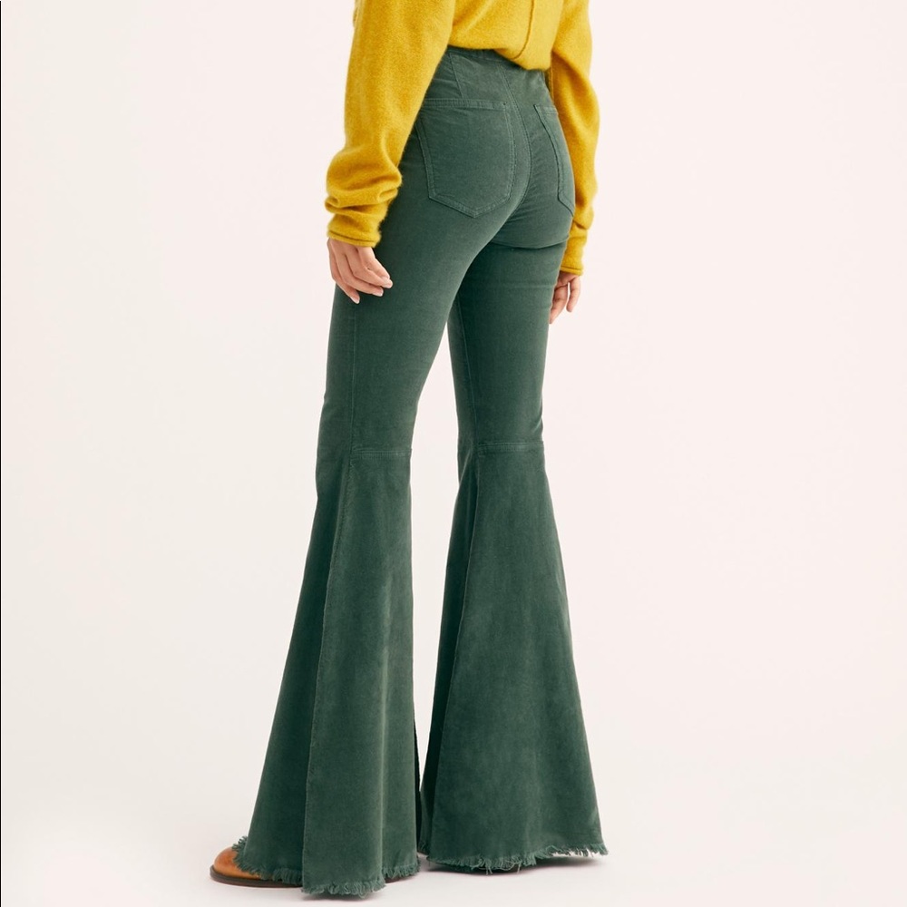 Just Float On Corduroy Green 70s Flare Pants